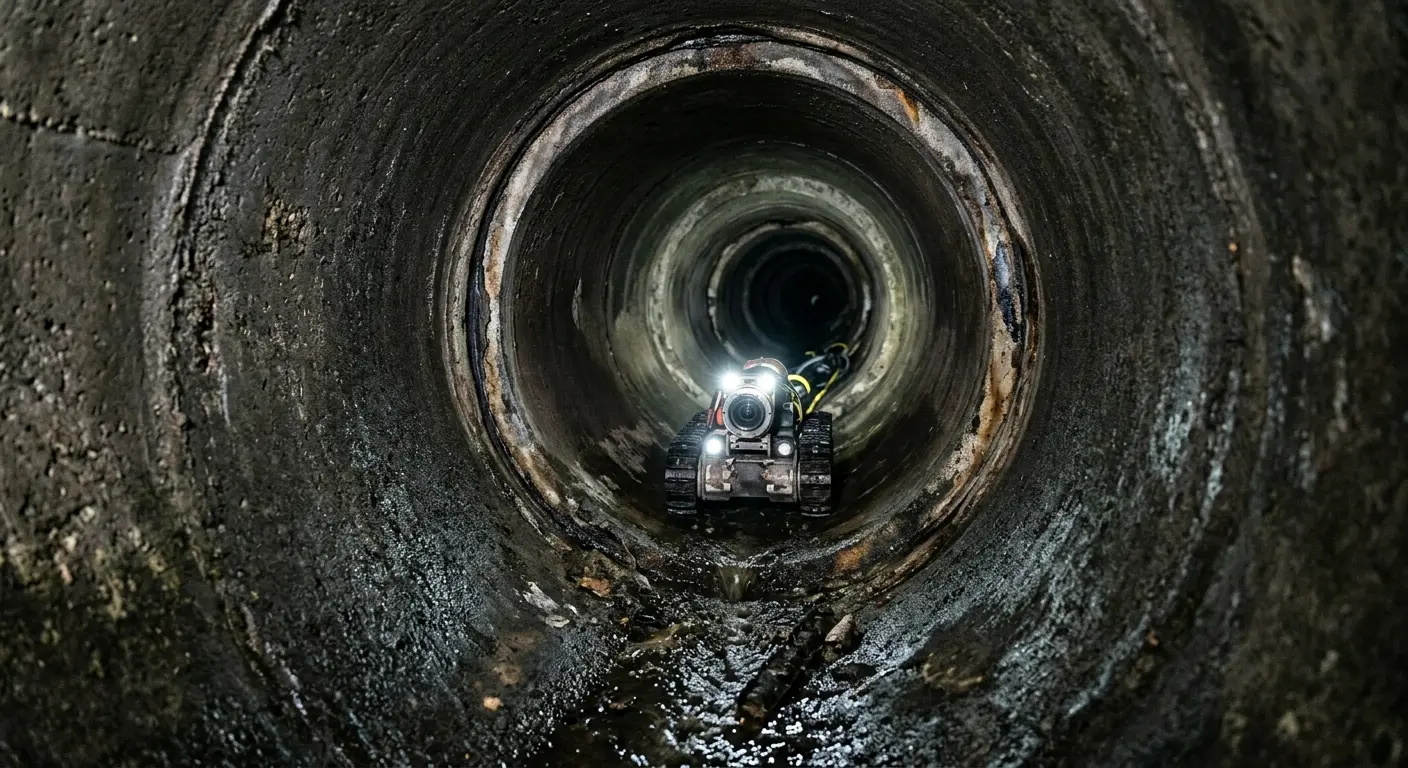Robotic sewer camera inspecting pipe interior for Sewer Line Cleaning in Champlain